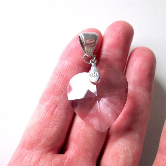 Caroline Neron Large Pink Crystal Heart Pendant Silver Tone - Picture 8 of 14